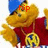 Animated cartoon character in red outfit with blue cap and yellow emblem, displaying text changes from 'hip' to 'hop' to 'harry' across frames.