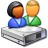 Two pixelated figures sit side-by-side on a gray platform, one in blue clothing with dark hair, the other in green with light hair, both with orange faces and no visible expressions.