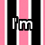 Pixelated text on a striped background with pink, black, and white vertical stripes.