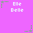 Pixelated icon with pink background, white text "Elle Belle," and green star-shaped elements in various positions.