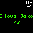 Pixelated green text and symbols on black background with white heart outline above.