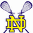 Pixelated icon shows yellow 'ND' monogram with blue outline, crossed lacrosse sticks above on white background.