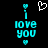 Pixelated cyan text 'I love you' with cyan heart symbols above and below, a white heart outline in the top center, on a black background.