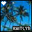 nine identical pixelated images showing palm trees against a blue sky, each with the name 'KAITLYN' and a heart icon in different colors
