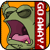 Pixelated green cartoon character with closed eyes, purple and pink mouth area, orange background border, red vertical banner with white text on right side.