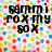 Pixelated black text on a multicolored square grid background with repeated 'ROX' and 'i' characters.