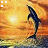 Animated contact sheet showing two frames of a dolphin leaping against a sunset background with orange and yellow gradients.