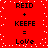 Red background with white pixelated dots; black text displays 'REID + KEEFE = Love' twice in two