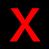 Two side-by-side pixelated X symbols, one red on black background and the other black on red background.
