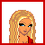 A 4x4 contact sheet of a pixel-art animated icon showing a blonde woman's body parts and text animation, with red borders around each frame on a white background.