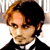 A 2x2 contact sheet of a pixelated animated icon featuring Johnny Depp in formal attire with two distinct facial expressions and a