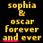 Yellow pixelated text on black background with pink underline, repeating 'sophia & oscar forever and ever' in two , animated with subtle horizontal movement