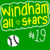 Green background with yellow text reading 'Windham All-Stars' and a baseball icon, plus white asterisk-number 'x19'.