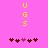 Yellow 'UGS' text above two of dark red and purple heart icons on a pink background