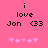 Pixelated pink background with black text 'i love Jon <33' and five light pink hearts below, showing animation where heart positions shift left to right.