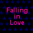 Pixelated text 'Falling in Love' repeated across a dark background with blue star patterns, displayed as static of identical units