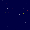 Dark blue background with scattered multicolored dots and small plus signs, partially overlaid by a solid gray rectangle in the lower right.