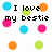 Pixelated text and colored circles on a white background with a gray rectangle in the bottom right corner.