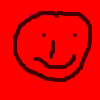 Six red circular faces with black outlines on a solid red background, each displaying distinct facial expressions including smiles, neutral looks, and frowns.