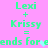Green pixelated text on pink background shows 'Lexi + Krissy = ends for eends for' with a light blue cursor blinking between the words.