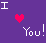 Purple background with white text 'I' top-left, pink pixelated heart center, and white text 'You!' bottom-right.