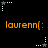 Pixelated orange text 'laurenn(' on black background with white and gray star-shaped icons in four corners.