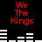 Red text "We The Kings" appears in four positions on a black background with white horizontal bars, changing