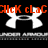 White Under Armour logo on black background with red text 'Click clac' and 'under' above, 'armour' below, and repeated grey text beneath.