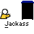 Animated sequence showing a yellow figure with white head interacting with black rectangular objects against gray background, with text "Jackass" below each frame.