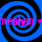 Four identical blue and black spiral patterns with pink text "meghan" overlaid, arranged in a on a solid black background