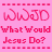 Pixelated pink text on a solid pink background with red dotted borders, displaying 'WWJD' and 'What Would Jesus Do?' in two identical