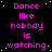 repeated text phrases in bright pink pixelated font on a black background with scattered white dots, featuring a solid gray rectangle in the bottom-right corner