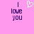 Pixelated text "I love you" in dark purple on pink background with a white heart symbol above the left side.