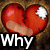 six red broken heart icons with bandages, each displaying different text fragments in white and black pixelated font