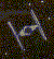 A starship icon transforms from a blue outline to an orange explosion against a dark background with white speckles.