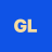 Static pixel art of two capital letters 'GL' in light yellow on solid blue background with slight pixelation.