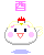 A 4-frame animated contact sheet showing a pixelated chicken character with pink cheeks, red comb, and yellow wings against a gray background, displaying subtle pose changes across frames.