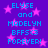 Pixelated blue text on purple background with pink stars, repeating 'ELYSE and MADELYN BFFS<3 FOREVER!' in two
