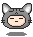 Pixelated character with gray cat-ear hood showing four expressions: neutral, crying, and two variations of tears.