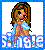 Pixelated static buddy icon of a cartoon woman with long brown hair wearing a light blue top, standing against a white background with a blue border and partially visible text at the bottom.