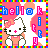 A 48x48 pixel animated contact sheet showing two frames of a Hello Kitty-themed buddy icon with rainbow border and "OriginalIcons.com" branding on the right frame.
