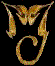 Golden ornate scrollwork forms a symmetrical design with flowing curves and leaf-like extensions on black background.
