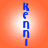 Four identical vertical blue text icons spelling 'Kenny' on orange backgrounds with white radial glows, arranged in a