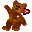 Four pixelated bears in brown, purple, green camouflage, and solid green stand with arms raised against a gray background holding red-and-white icons.