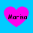 Four pink heart shapes on a blue background, each containing the text 'Moriso' in black pixelated font.