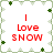 A static icon with a white background bordered by green and light gray floral patterns, displaying red text that reads "I Love SNOW" in four identical quadrants.