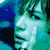 Pixelated profile view of a person with teal and blue tones, showing closed eyes and a smooth face against a gradient background.
