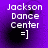 Purple background with white text 'Jackson Dance Center =]' and a black circular blur in the center, displayed across four sections