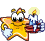 A yellow star-shaped character with large white eyes and black pupils holds a blue candle in its right hand, standing on a red base against a gray background.
