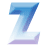 A 48x48 pixel animated buddy icon featuring a blue gradient 'Z' with purple base on left frame and scattered gray pixel fragments on right frame, displayed as a contact sheet.